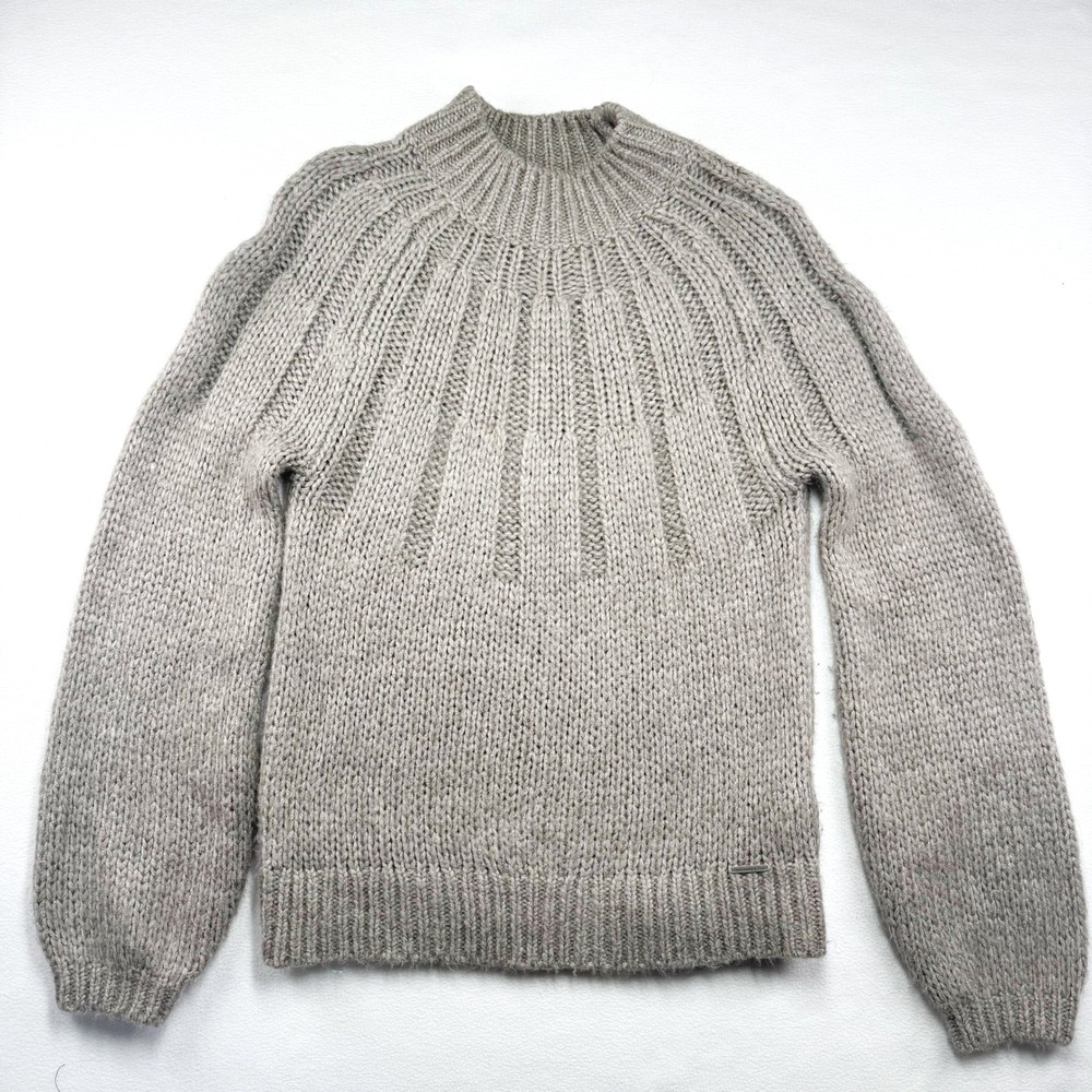 Abercrombie & Fitch Chunky Mock Neck Ribbed Sweater Taupe Brown Scandi Women Sm